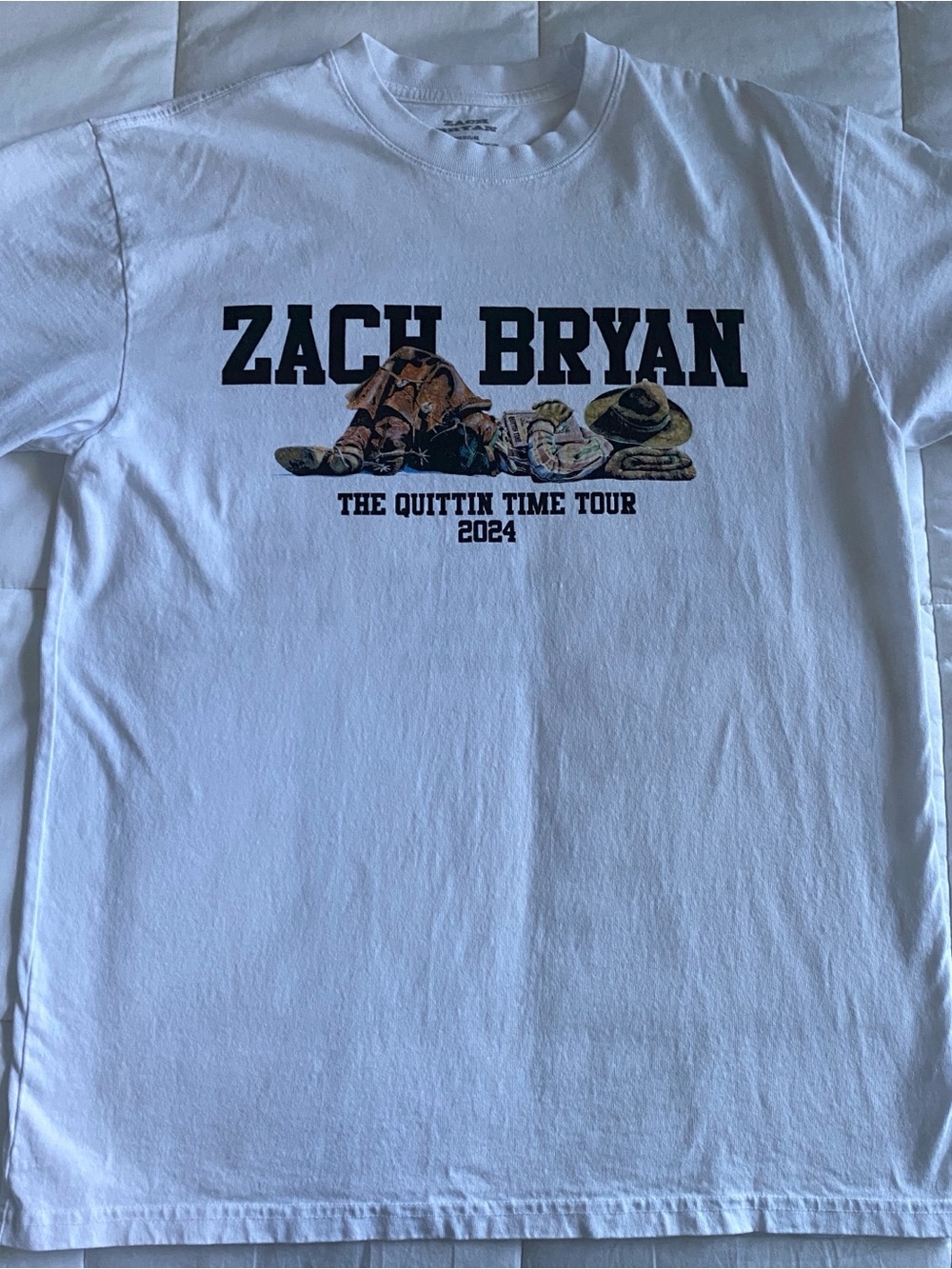 Zach Bryan The Quittin Time Tour 2024 Cowboy White Tshirt size Medium